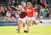 19 August 2017; Brid O'Sullivan of Cork in action against Barbara Hannon of Galway during the TG4 Ladies Football All-Ireland Senior Championship Quarter-Final match between Cork and Galway at Cusack Park in Westmeath. Photo by Matt Browne/Sportsfile