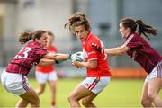 19 August 2017; Brid O'Sullivan of Cork in action against Dora Gorman Lisa Gannon of Galway during the TG4 Ladies Football All-Ireland Senior Championship Quarter-Final match between Cork and Galway at Cusack Park in Westmeath. Photo by Matt Browne/Sportsfile