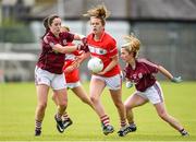 19 August 2017; Maire O'Callaghan of Cork in action against Lisa Gannon and Shauna Molloy of Galway during the TG4 Ladies Football All-Ireland Senior Championship Quarter-Final match between Cork and Galway at Cusack Park in Westmeath. Photo by Matt Browne/Sportsfile