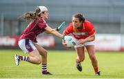 19 August 2017; Orlagh Farmer of Cork in action against Shauna Hayes of Galway during the TG4 Ladies Football All-Ireland Senior Championship Quarter-Final match between Cork and Galway at Cusack Park in Westmeath. Photo by Matt Browne/Sportsfile