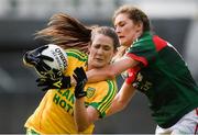 19 August 2017; Katy Herron of Donegal in action against Grace Kelly of Mayo during the TG4 Ladies Football All-Ireland Senior Championship Quarter-Final match between Donegal and Mayo at Cusack Park in Westmeath. Photo by Matt Browne/Sportsfile