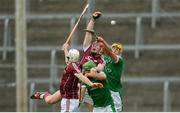 19 August 2017; Conor Whelan, centre, and Dan Nevin of Galway in action against Robbie Hanley and Thomas Grimes of Limerick, right, during the Bord Gáis Energy GAA Hurling All-Ireland U21 Championship Semi-Final match between Galway and Limerick at Semple Stadium in Tipperary. Photo by Piaras Ó Mídheach/Sportsfile