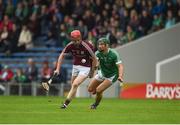 19 August 2017; Tom Monaghan of Galway in action against Seán Finn of Limerick during the Bord Gáis Energy GAA Hurling All-Ireland U21 Championship Semi-Final match between Galway and Limerick at Semple Stadium in Tipperary. Photo by Daire Brennan/Sportsfile