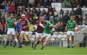 19 August 2017; Dan Joy of Limerick in action against Tom Monaghan of Galway during the Bord Gáis Energy GAA Hurling All-Ireland U21 Championship Semi-Final match between Galway and Limerick at Semple Stadium in Tipperary. Photo by Daire Brennan/Sportsfile