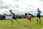 19 August 2017; Athletes, from left, Thomas Bolton of Castleknock, Co Dublin, Caolan McFadden of Doe, Co Donegal, and Dara Kennedy of Newport, Co Tipperary, cross the finish line during the Boys U12 and O10 600m event during day 1 of the Aldi Community Games August Festival 2017 at the National Sports Campus in Dublin. Photo by Sam Barnes/Sportsfile