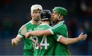 19 August 2017; Limerick players, from left, Kyle Hayes, Jack O'Grady and Darragh Fanning celebrate after the Bord Gáis Energy GAA Hurling All-Ireland U21 Championship Semi-Final match between Galway and Limerick at Semple Stadium in Tipperary. Photo by Piaras Ó Mídheach/Sportsfile