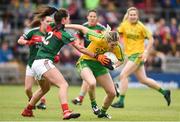 19 August 2017; Yvonne McMonagle of Donegal in action against Orla Conlon of Mayo during the TG4 Ladies Football All-Ireland Senior Championship Quarter-Final match between Donegal and Mayo at Cusack Park in Westmeath. Photo by Matt Browne/Sportsfile