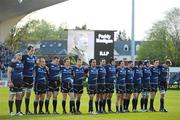 12 May 2012; The Leinster team, from left, Jamie Heaslip, Devin Toner, Richardt Strauss, Cian Healy, Eoin Reddan, Gordon D'Arcy, Isa Nacewa, Dave Kearney, Mike Ross, John Cooney, Fergus McFadden, Shane Jennings, Sean O'Brien, Jonathan Sexton and Brad Thorn during a minute silence in memory of the late Paddy Madigan. Celtic League Play-Off, Leinster v Glasgow Warriors, RDS, Ballsbridge, Dublin. Picture credit: Stephen McCarthy / SPORTSFILE