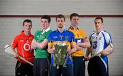 14 May 2012; In attendance of the launch of the Munster GAA Hurling and Football Championships 2012 are hurlers, from left to right, Patrick Horgan, Cork, Declan Hannon, Limerick, Paul Curran, Tipperary, Pat Donnellan, Clare, and Michael Walsh, Waterford. Mallow GAA Complex, Mallow, Co. Cork. Picture credit: Barry Cregg / SPORTSFILE