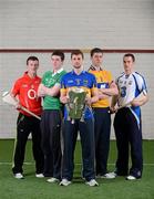 14 May 2012; In attendance of the launch of the Munster GAA Hurling and Football Championships 2012 are hurlers, from left to right, Patrick Horgan, Cork, Declan Hannon, Limerick, Paul Curran, Tipperary, Pat Donnellan, Clare, and Michael Walsh, Waterford. Mallow GAA Complex, Mallow, Co. Cork. Picture credit: Barry Cregg / SPORTSFILE