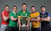 14 May 2012; In attendance of the launch of the Munster GAA Hurling and Football Championships 2012 are footballers, from left to right, Graham Canty, Cork, Pa Ranahan, Limerick, Eoin Brosnan, Kerry, Alan Clohessy, Clare, and Philip Austin, Tipperary. Mallow GAA Complex, Mallow, Co. Cork. Picture credit: Barry Cregg / SPORTSFILE