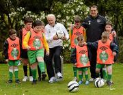 18 May 2012; Republic of Ireland manager Giovanni Trapattoni and assistant Marco Tardelli with Football For All players, from left, Cathal McKiernan, Cabinteely, Paul McManus, Malahide United, Aaron Russell, Lourdes Celtic, Eoin Dowling, Malahide United, Scott Mates, Lourdes Celtic, Adam Dowling, Dunboyne AFC, Adam Morgan, Dunboyne AFC, and Oisin McNevin, Cabinteely AFC, at the official launch of the new sponsorship by the National Dairy Council of the FAI's Football For All programme. Portmarnock Golf Links Hotel, Portmarnock, Co. Dublin. Picture credit: Stephen McCarthy / SPORTSFILE
