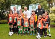 18 May 2012; Republic of Ireland manager Giovanni Trapattoni and assistant manager Marco Tardelli, right, with Jackie Cahill, Chairman of The National Dairy Council, left, and Football For All players, from left, Paul McManus, Malahide United, Eoin Dowling, Malahide United, Cathal McKiernan, Cabinteely, Scott Mates, Lourdes Celtic, Adam Morgan, Dunboyne AFC, Adam Dowling, Dunboyne AFC, Aaron Russell, Lourdes Celtic, Matthew Dolan, Sacred Heart AFC, Jack Sheridan, Sacred Heart AFC, Oisin McNevin, Cabinteely AFC, at the official launch of the new sponsorship by the National Dairy Council of the FAI's Football For All programme. Portmarnock Golf Links Hotel, Portmarnock, Co. Dublin. Picture credit: Stephen McCarthy / SPORTSFILE