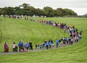20 August 2017; Parkrun Ireland, in partnership with Vhi, expanded their range of junior events to ten with the introduction of the Oranmore Junior Parkrun on Sunday morning. Junior parkruns are 2km long and cater for 4 to 14 year olds, free of charge providing a fun and safe environment for children to enjoy exercise. To register for a parkrun near you visit www.parkrun.ie. New registrants should select their chosen event as their home location. You will then receive a personal barcode which acts as your free entry to any parkrun event worldwide. Pictured are participants during the Oranmore Junior Parkrun, in partnnership with Vhi. Rinville Park, Oranmore, Co Galway. Photo by Diarmuid Greene/Sportsfile