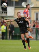 20 August 2017; John Mountney of Dundalk  in action against Darren Cole of Derry City  during the SSE Airtricity League Premier Division match between Derry City and Dundalk at Maginn Park in Buncrana, Co Donegal. Photo by Oliver McVeigh/Sportsfile