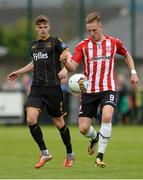 20 August 2017; Ronan Curtis of Derry City  in action against Sean Gannon of Dundalk  during the SSE Airtricity League Premier Division match between Derry City and Dundalk at Maginn Park in Buncrana, Co Donegal. Photo by Oliver McVeigh/Sportsfile