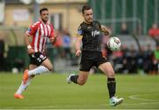 20 August 2017; Robbie Benson of Dundalk  in action against Darren Cole of Derry City  during the SSE Airtricity League Premier Division match between Derry City and Dundalk at Maginn Park in Buncrana, Co Donegal. Photo by Oliver McVeigh/Sportsfile