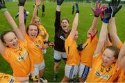 20 August 2017; Players from the Sheelin Co. Cavan U14 Girls Gaelic Football team celebrate following a win against KCK, Co. Waterford, during day 2 of the Aldi Community Games August Festival 2017 at the National Sports Campus in Dublin. Photo by Cody Glenn/Sportsfile