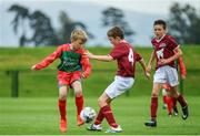 20 August 2017; Oisin Bateman of St Pats, representing Kilkenny, in action against Cillian Horan of Clarinbridge, representing Galway, during the Boys U12 and O8 Soccer event during day 2 of the Aldi Community Games August Festival 2017 at the National Sports Campus in Dublin. Photo by Sam Barnes/Sportsfile