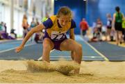 20 August 2017; Rachel Gregg of Piercestown-Murrinstown, Co Wexford, competing in the Girls U14 and O12 Long Jump event during day 2 of the Aldi Community Games August Festival 2017 at the National Sports Campus in Dublin. Photo by Sam Barnes/Sportsfile