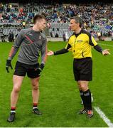 20 August 2017; Referee Maurice Deegan with Mayo captain Cillian O'Connor before the GAA Football All-Ireland Senior Championship Semi-Final match between Kerry and Mayo at Croke Park in Dublin. Photo by Piaras Ó Mídheach/Sportsfile