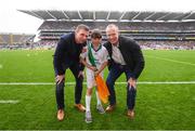 20 August 2017; eir GAA flagbearer Grainne Daughton pictured with eir GAA ambassadors Tomás Ó Sé and David Brady at the All-Ireland Senior Football Semi-final between Mayo and Kerry in Croke Park, Dublin. Photo by Stephen McCarthy/Sportsfile