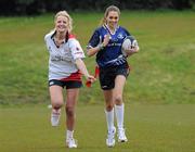 18 May 2012; In attendance at the IMNDA Charity Tag Rugby H-Cup launch are Leinster supporter Amanda Ruigrok and Ulster supporter Claire Moore. Charity Tag Rugby H-Cup Launch, Blackrock College RFC, Stradbrook Road, Blackrock, Dublin. Picture credit: Matt Browne / SPORTSFILE