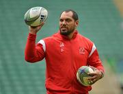 18 May 2012; Ulster's John Afoa during the squad captain's run ahead of their Heineken Cup Final match against Leinster on Saturday. Ulster Rugby Squad Captain's Run, Twickenham Stadium, Twickenham, England. Picture credit: Diarmuid Greene / SPORTSFILE