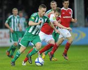 18 May 2012; John Mulroy, Bray Wanderers, in action against Chris Forrester, St Patrick's Athletic. Airtricity League Premier Division, Bray Wanderers v St Patrick's Athletic, Carlisle Grounds, Bray, Co. Wicklow. Picture credit: Matt Browne / SPORTSFILE