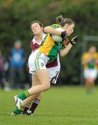 19 May 2012; Mairead Stenson, Leitrim, in action against Ciara Blundell, Westmeath. Bord Gáis Energy Ladies National Football League, Division 3 Final Replay, Westmeath v Leitrim, Emmet Park, Killoe, Co. Longford. Photo by Sportsfile