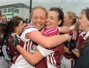 19 May 2012; Westmeath captain Jenny Rogers, left, celebrates with team-mate Kelly Boyce-Jordan after the game. Bord Gáis Energy Ladies National Football League, Division 3 Final Replay, Westmeath v Leitrim, Emmet Park, Killoe, Co. Longford. Photo by Sportsfile