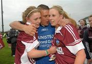 19 May 2012; Westmeath manager Alan Mangan celebrates with players Aoife Brady, left, and Fiona Claffey. Bord Gáis Energy Ladies National Football League, Division 3 Final Replay, Westmeath v Leitrim, Emmet Park, Killoe, Co. Longford. Photo by Sportsfile