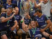 19 May 2012; Leinster players, from left, Brad Thorn, Richardt Strauss, Gordon D'Arcy, Cian Healy and Isa Nacewa celebrate with the Heineken Cup in the dressing room after the game. Heineken Cup Final, Leinster v Ulster, Twickenham Stadium, Twickenham, England. Picture credit: Stephen McCarthy / SPORTSFILE