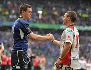 19 May 2012; Jonathan Sexton, Leinster, exchanges a handshake with Paddy Wallace, Ulster, after the game. Heineken Cup Final, Leinster v Ulster, Twickenham Stadium, Twickenham, England. Picture credit: Diarmuid Greene / SPORTSFILE
