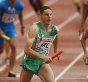 11 August 2002; Antoine Burke of Ireland in action during the Men's 4x400m Final at the European Championships in the Olympic Stadium in Munich, Germany. Photo by Brendan Moran/Sportsfile