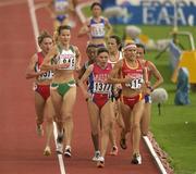 10 August 2002; Sonia O'Sullivan of Ireland, 849, alongside Yelena Zadorozhnaya, 1377, and Marta Dominguez of Spain, 315, during the Women's 5000m Final at the European Championships in the Olympic Stadium in Munich, Germany. Photo by Brendan Moran/Sportsfile