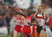 11 August 2002; Wilson Kipketer of Denmark celebrates winning gold in the Men's 800m Final at the European Championships in the Olympic Stadium in Munich, Germany. Photo by Brendan Moran/Sportsfile