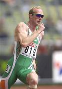 8 August 2002; Paul Brizzell of Ireland in action during the 3rd heat of the Men's 200m first round at the European Championships in the Olympic Stadium in Munich, Germany. Photo by Brendan Moran/Sportsfile