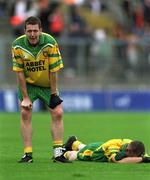 7 July 2002; Raymond Sweeney, left, and Noel McGinley of Donegal after the Bank of Ireland Senior Football Championship Final match between Armagh and Donegal at at St Tiernach’s Park in Clones, Monaghan. Photo by David Maher/Sportsfile