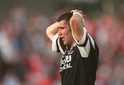 18 August 2002; A dejected Brendan Phillips of Sligo after the Bank of Ireland All-Ireland Senior Football Championship Quarter-Final Replay match between Armagh and Sligo at Páirc Tailteann in Navan, Meath. Photo by Aoife Rice/Sportsfile