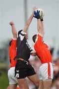 18 August 2002; John Toal, right, of Armagh and team-mate Aidan O'Rourke in action against Dara McGarty of Sligo during the Bank of Ireland All-Ireland Senior Football Championship Quarter-Final Replay match between Armagh and Sligo at Páirc Tailteann in Navan, Meath. Photo by Brendan Moran/Sportsfile