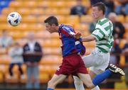18 August 2002; Noel Hunt of Shamrock Rovers in action against Michael Hastings of Cobh Ramblers during the FAI Carlsberg Cup Third Round match between Shamrock Rovers and Cobh Ramblers at Tolka Park in Dublin. Photo by David Maher/Sportsfile