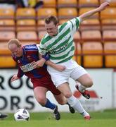 18 August 2002; Pat Deans of Shamrock Rovers in action against Dave Hill of Cobh Ramblers during the FAI Carlsberg Cup Third Round match between Shamrock Rovers and Cobh Ramblers at Tolka Park in Dublin. Photo by David Maher/Sportsfile