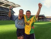 17 August 2002; Dublin Ray Cosgrove, left, and Alan Brogan celebrate after the Bank of Ireland All-Ireland Senior Football Championship Quarter-Final Replay match between Dublin and Donegal at Croke Park in Dublin. Photo by Damien Eagers/Sportsfile