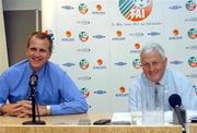 20 August 2002; FAI Chief Executive Brendan Menton, right, with FAI Press consultant Declan Conroy at an FAI press conference to announce the appointment of managment consultancy firm Genesis to conduct the Review of the FAI's involvement in the 2002 FIFA World Cup 2002, at the Congress Centre in Helsinki, Finland. Photo by David Maher/Sportsfile