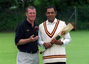 20 August 2002; Malahide captain David McGeehan, left,  and Rush captain Nasser Shaukat at the launch of the Royal Liver Irish Senior Cricket Cup Final between Malahide and Rush which will take place on Friday 23rd August, at Clontarf Cricket Club. Photo by Damien Eagers/Sportsfile