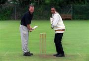 20 August 2002; Malahide captain David McGeehan, left,  and Rush captain Nasser Shaukat at the launch of the Royal Liver Irish Senior Cricket Cup Final between Malahide and Rush which will take place on Friday 23rd August, at Clontarf Cricket Club. Photo by Damien Eagers/Sportsfile