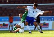 20 August 2002; Paul Tierney of Republic of Ireland in action against Hannu Haarala of Finland during the U21 International Friendly match between Finland and Republic of Ireland at Finnair Stadium in Helsinki, Finland. Photo by David Maher/Sportsfile
