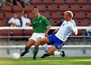 20 August 2002; Graham Barrett of Republic of Ireland in action against Mathias Lindstrom of Finland during the U21 International Friendly match between Finland and Republic of Ireland at Finnair Stadium in Helsinki, Finland. Photo by David Maher/Sportsfile