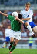 20 August 2002; Robert Doyle of Republic of Ireland in action against Jukka Sauso of Finland during the U21 International Friendly match between Finland and Republic of Ireland at Finnair Stadium in Helsinki, Finland. Photo by David Maher/Sportsfile